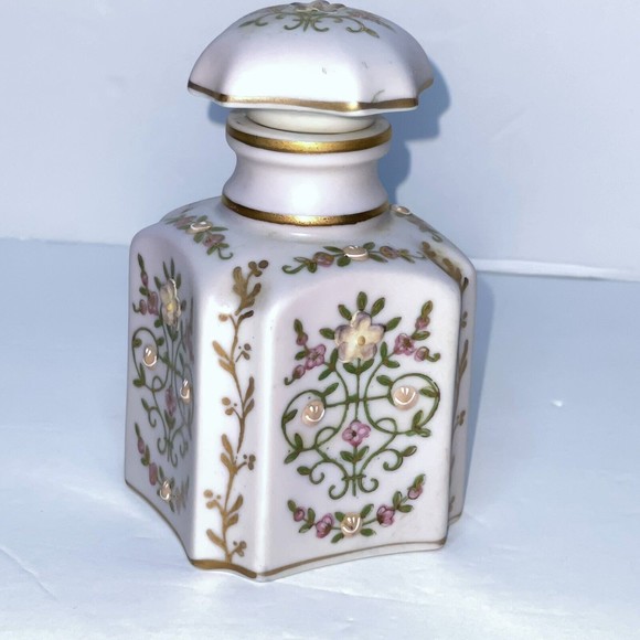 Norleans Japan Pink Porcelain Vanity Perfume Texture Bottle Hand Painted Floral - Picture 4 of 12